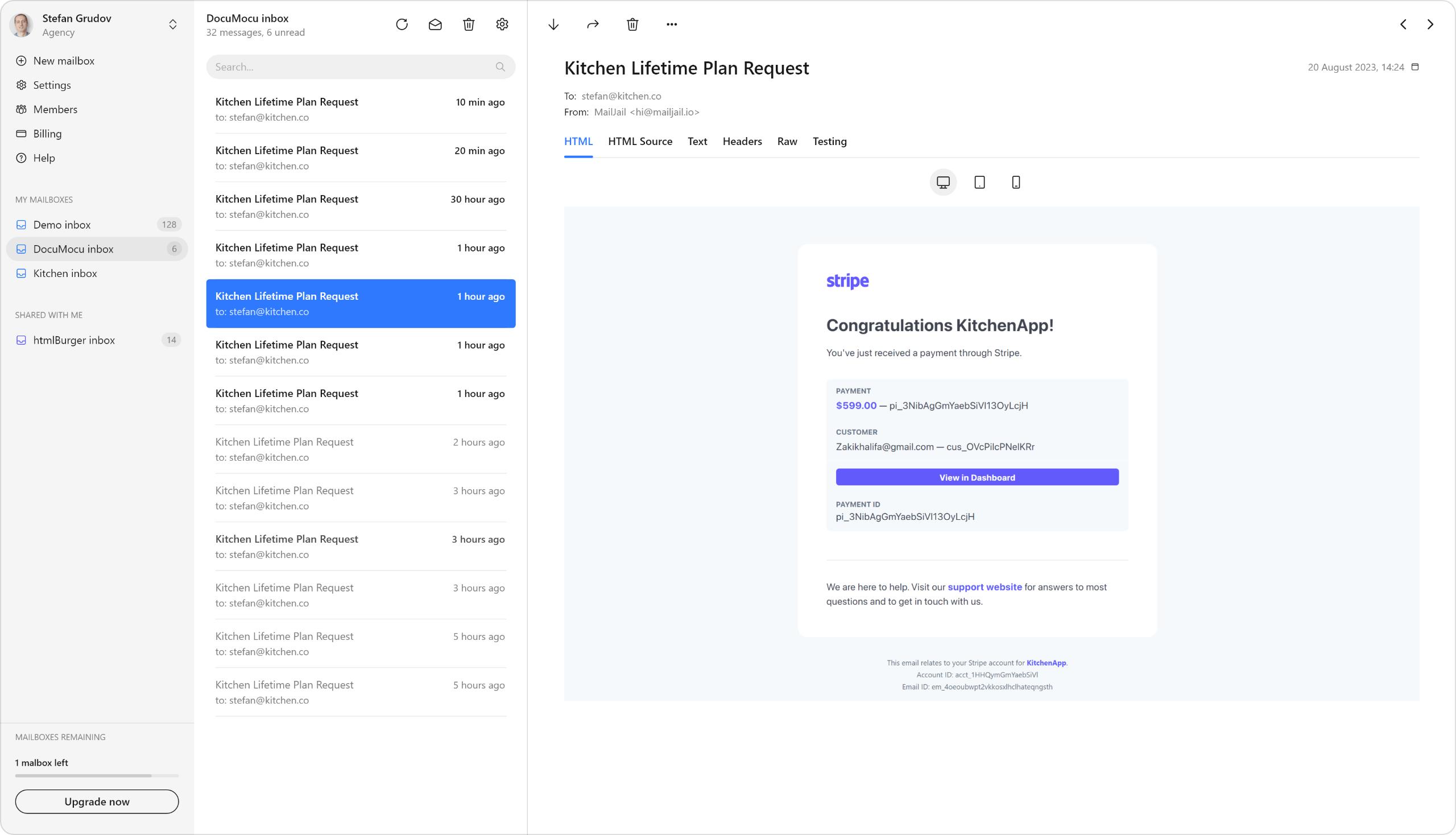 MailJail platform interface